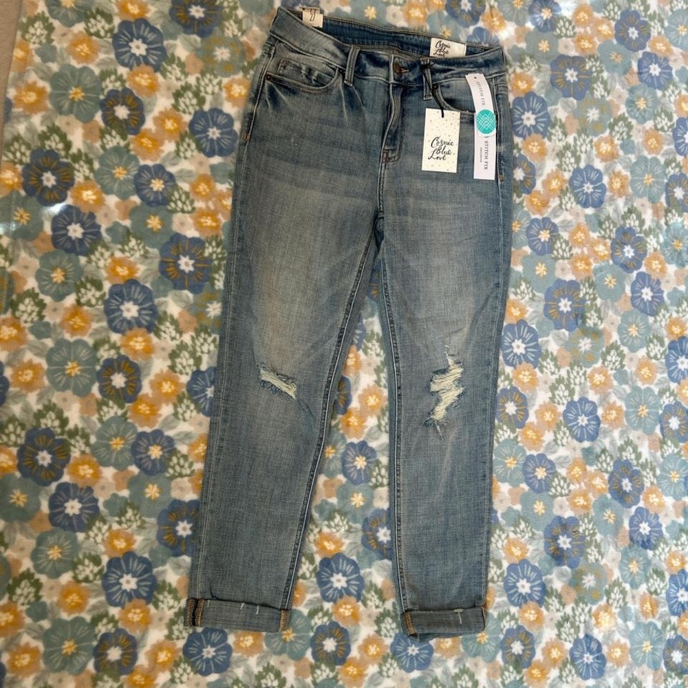 Cosmic Blue Love Adrianne boyfriend distressed denim jeans women's 4/27 NWT